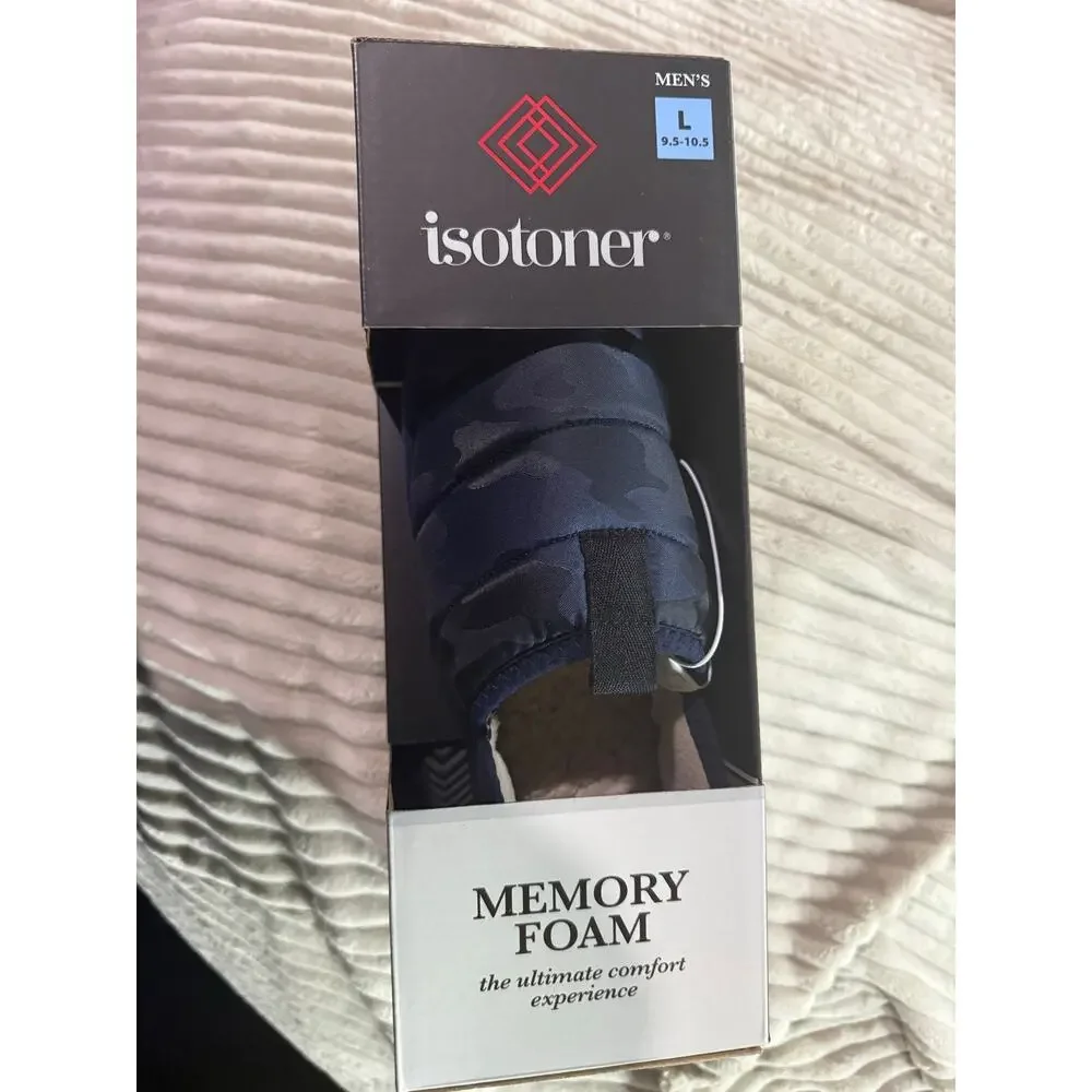 Isotoner Men’s Memory Foam Slippers Blue Size L 9.5-10.5 New In Box